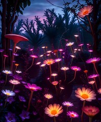 Magical Twilight Garden with Luminescent Flowers