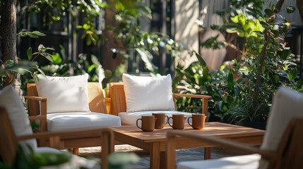 Fototapeta premium table and chairs in a garden