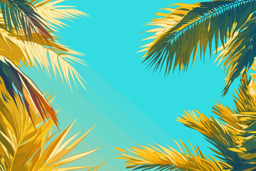 Fototapeta premium Blue sky with palm trees in the foreground