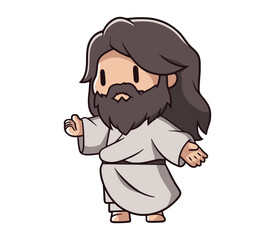 Naklejka premium Cartoon of a man with a beard and long hair