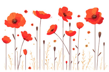 Obraz premium Row of red flowers with yellow stems