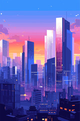 Fototapeta premium Cityscape with a sunset in the background