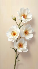 Obraz premium Oil Painting Of White Flowers On Beige Background, Soft Palette Knife Strokes In Neutral Tones