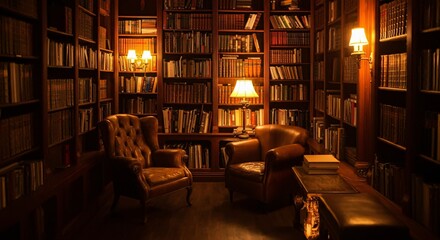 A cozy library interior with shelves full of books and a comfortable reading chair