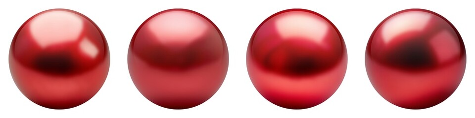 Red metal ball gloss texture. Sphere obgects 3d set on white background isolated. 