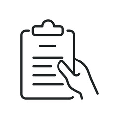 Clipboard and hand thin line icons. Editable stroke and Perfect pixel on transparent background