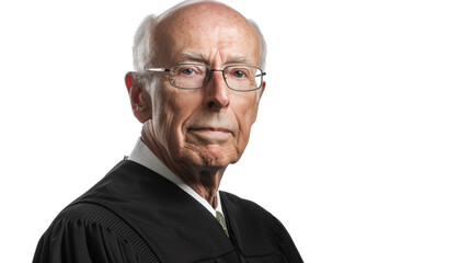 American senior male judge on white background
