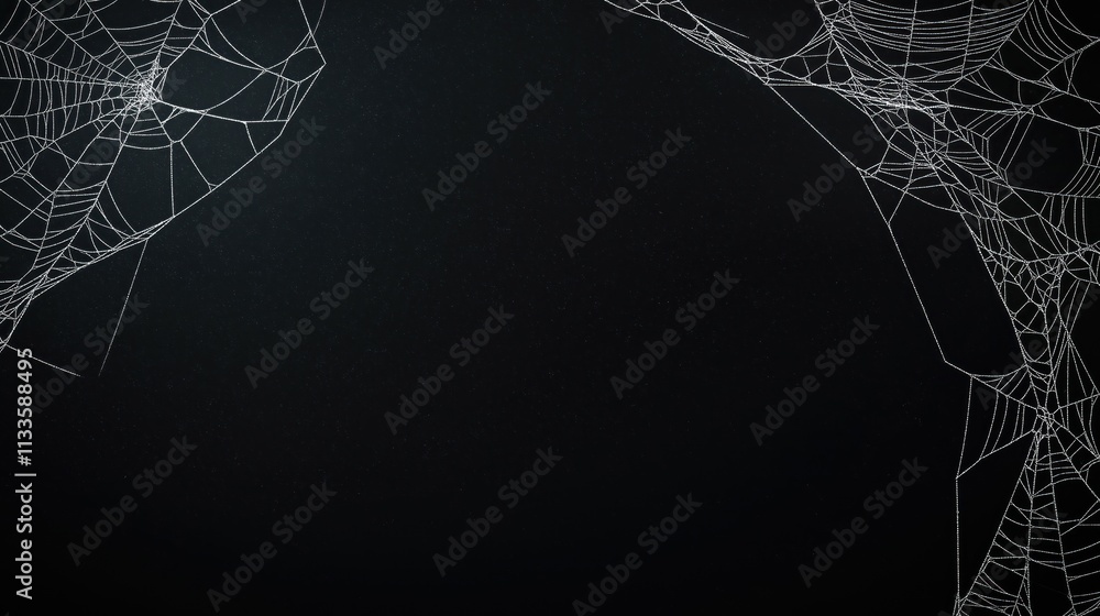 Aufkleber dark background features intricate spider webs. complex web patterns stretch across. minimalist desi