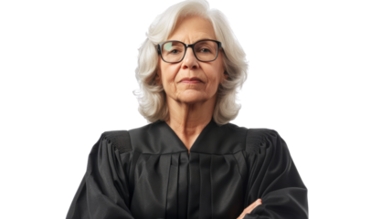 American senior female judge on white background
