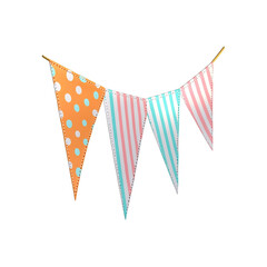 Fototapeta premium Festive Pastel Triangle Bunting Banner with Polka Dots and Stripes