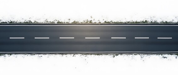 Aerial View of a Straight Road Cutting Through a Desert Landscape ISOLTED ON WHITE BACKGROUND 
