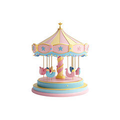 Pastel Pink and Blue Carousel 3D Render - Fairytale Fun