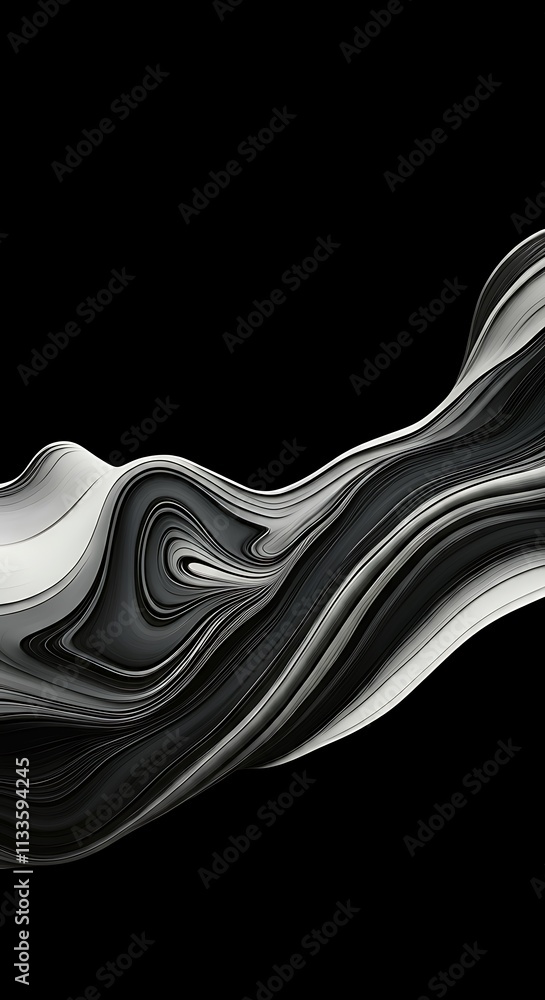 Poster elegant grayscale wave abstract art flowing curves swirl pattern lines.