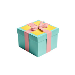 Pastel Teal Gift Box with Yellow Top and Pink Ribbon