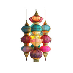 Obraz premium Vibrant Multicolored Hanging Lanterns, Festive Asian Decor, Illuminated Celebration Lights