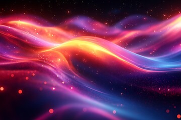 Obraz premium A mesmerizing digital artwork featuring dynamic, vibrant neon waves that glow and shimmer against a dark cosmic backdrop