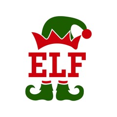 Elf christmas clip art design on plain white transparent isolated background for card, shirt, hoodie, sweatshirt, apparel, card, tag, mug, icon, poster or badge