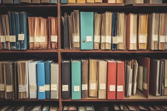 An artistic arrangement of folders featuring an array of photos created by AI technology.