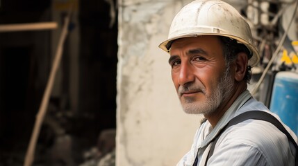 Man wearing a white hat and a gray shirt