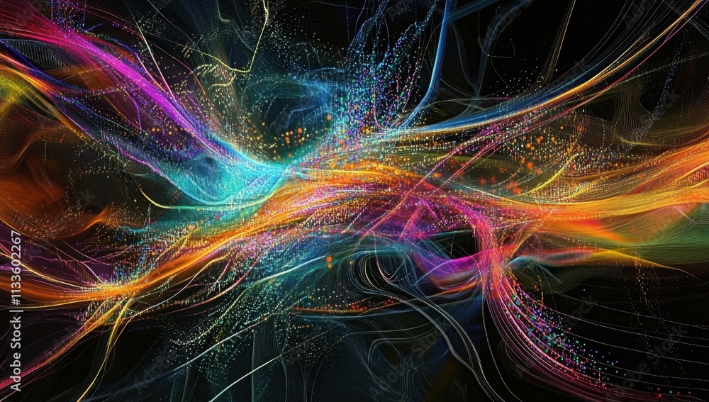 Poster engaging abstract composition illustrating the connectivity in digital data exchange.