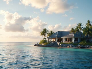 Fototapeta premium A stunning ocean front property situated on a lush tropical island, picturesque, exclusive