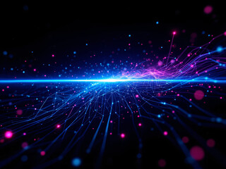 Naklejka premium Network, Connectivity, Digital, Technology, Nodes, Lines, Dots, Blue, Glowing, Web, Internet, Data, Information, Communication, Links, Grid, Matrix, Cyberspace, Virtual, Online, Interconnected, Wires,