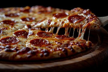 Delicious Fresh Pizza with Tomatoes and Mushrooms on Rustic Wooden Table