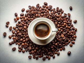 A simple sketch: coffee cup, beans, minimalist art.