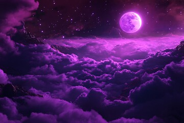 A purple moon casting an eerie glow with clouds in the background