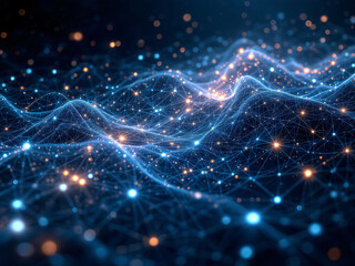 Obraz premium Network, Connectivity, Digital, Technology, Nodes, Lines, Dots, Blue, Glowing, Web, Internet, Data, Information, Communication, Links, Grid, Matrix, Cyberspace, Virtual, Online, Interconnected, Wires,