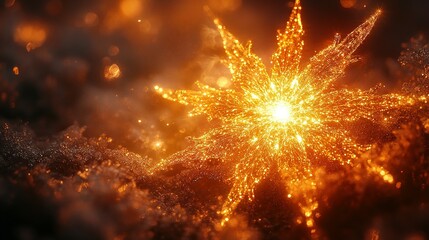 Fototapeta premium Golden Starburst Illuminated In Smoky Dark Background