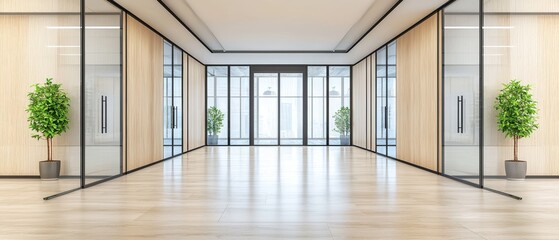 Obraz premium Modern Open Concept Office Space with Glass Walls and Green Plants