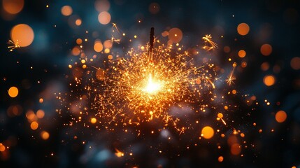 Fototapeta premium Bright Sparkling Firework Against Dark Background