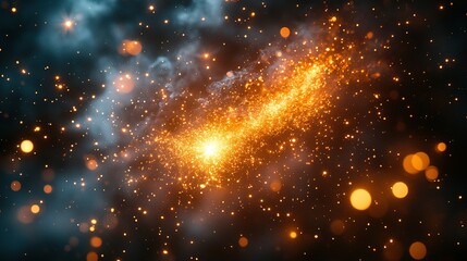 Fototapeta premium Glowing Sparks Exploding In Dark Smoky Space