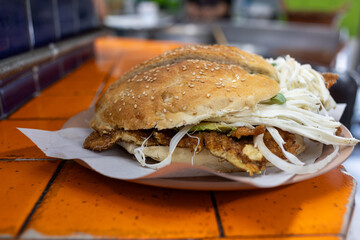 Authentic cemita poblana, mexican food 