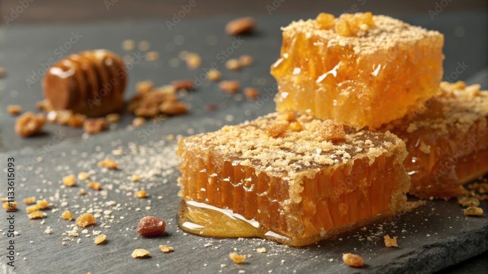 Aufkleber a macro shot of a honeycomb candy its bubbly irregular structure catching the light in myriad angles