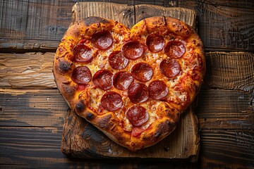 Delicious Fresh Pizza with Tomatoes and Mushrooms on Rustic Wooden Table