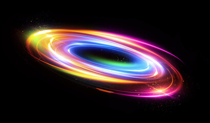 Glow swirl light effect. Circular lens flare. Abstract rotational lines. Power energy element. .Luminous sci-fi. Shining neon lights. Magic arena. Swirl trail effect. Glint scene. Dynamic ellipse.