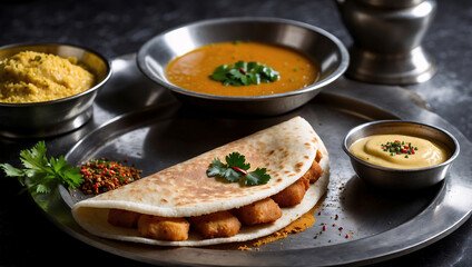 Crispy Dosa with Chutney and Sambar