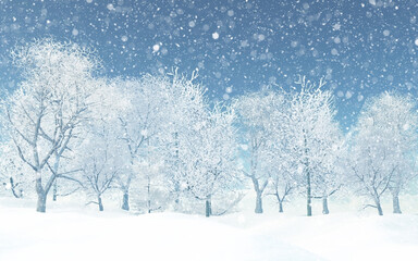 Watercolour Forest Winter Landscape Scenery