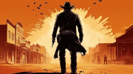 A lone cowboy prepares for an epic gunfight in a desolate western town. 