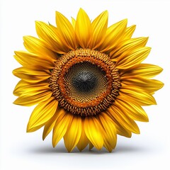 Fototapeta premium Bright sunflower with golden petals and a dark center on a white background.