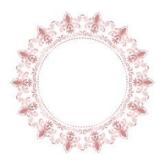 Round damask ornament, Decorative rose gold frame, Elegant vector element for design in Eastern style, beauty place for text, Floral golden border, Lace illustration for invitations and greeting cards