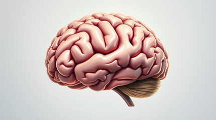 realistic human brain illustration in neutral tones on a white background