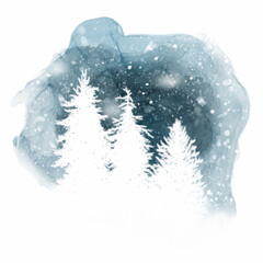Watercolour Forest Winter Landscape Scenery