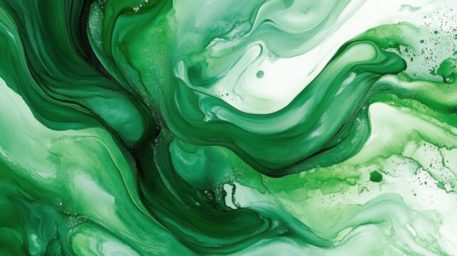 Abstract green watercolor backdrop featuring organic shapes and textures. 