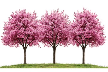 Fototapeta premium Three Pink Cherry Blossom Trees in Full Bloom