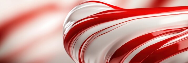 A close-up of a red and white peppermint candy captures its elegant swirl design. The image highlights the delightful texture, festive allure, and classic confectionery style.