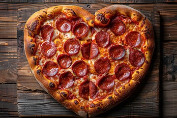Delicious Fresh Pizza with Tomatoes and Mushrooms on Rustic Wooden Table