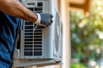 A maintenance expert is conducting a thorough checkup on an air conditioning unit, demonstrating diligence and precision crucial for effective cooling solutions.
